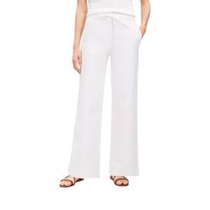 LOFT Cotton Linen Straight White Pants Sz 10 Petite Style # 761542 Fabric Belt